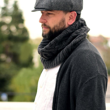 Granite cable knit cowl scarf