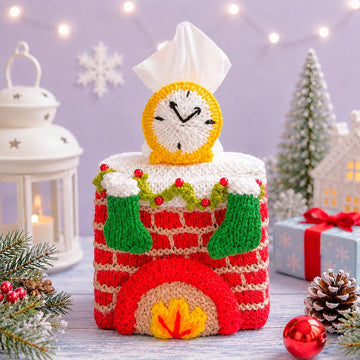 Christmas Fireplace Tissue Box Cover 12x12x11
