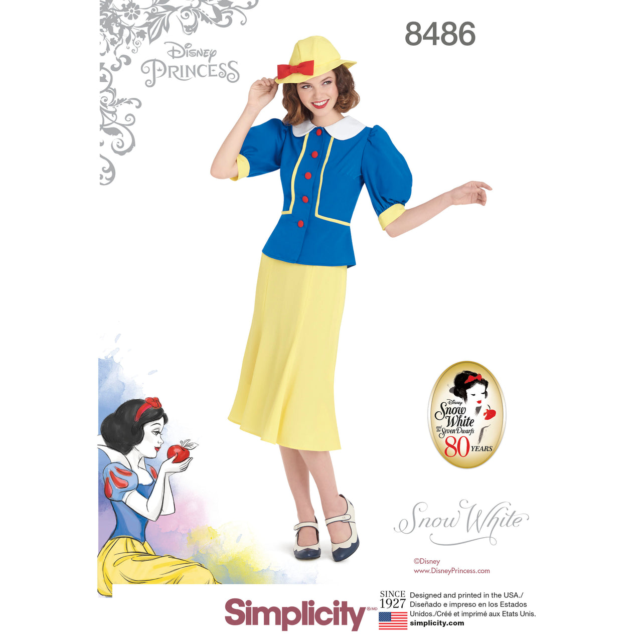 Simplicity 8486 Women's 1930's Snow White Dress and Hat - Sewing Pattern