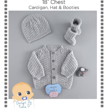 Matt Cardigan, hat & booties 18 inch chest 0-3mths
