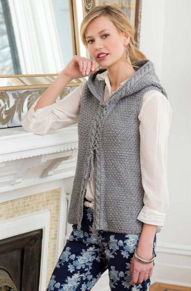 Hooded Cable Vest in Red Heart Soft Heathers - LW3561