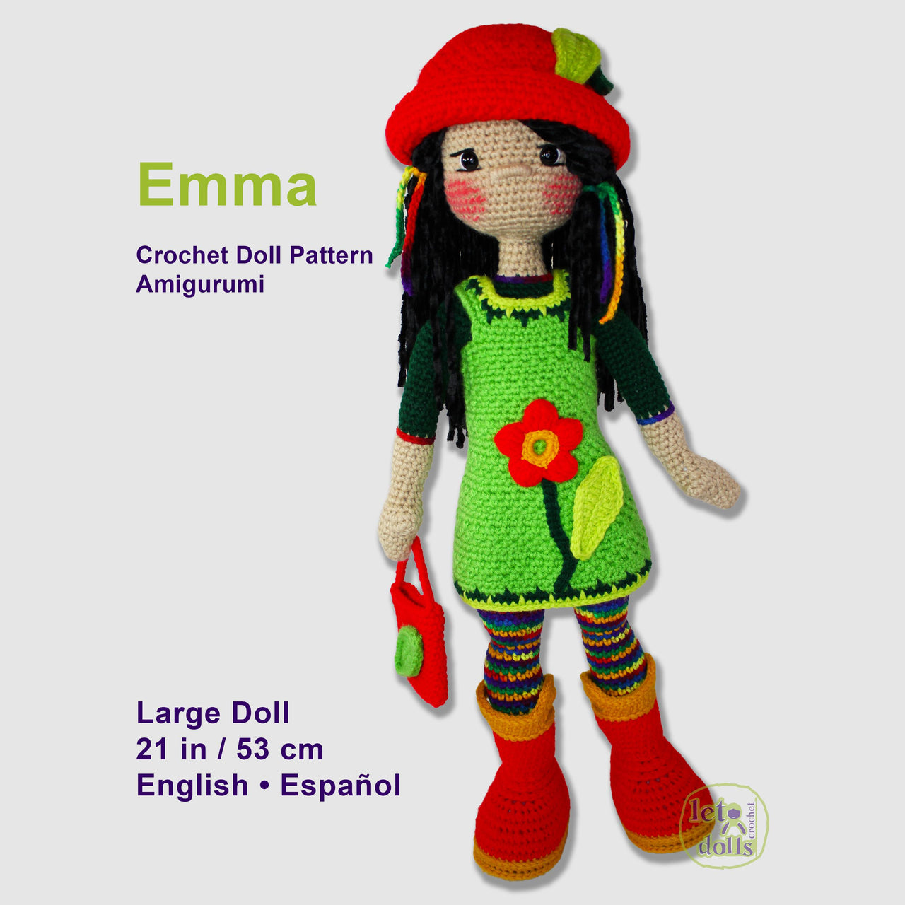 21 inch crochet doll pattern PDF, Large amigurumi doll, Emma