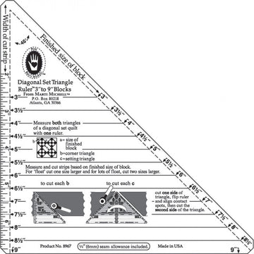 Marti Michell Ruler 3in-9in Diagonal Set Triangle Quilting Template