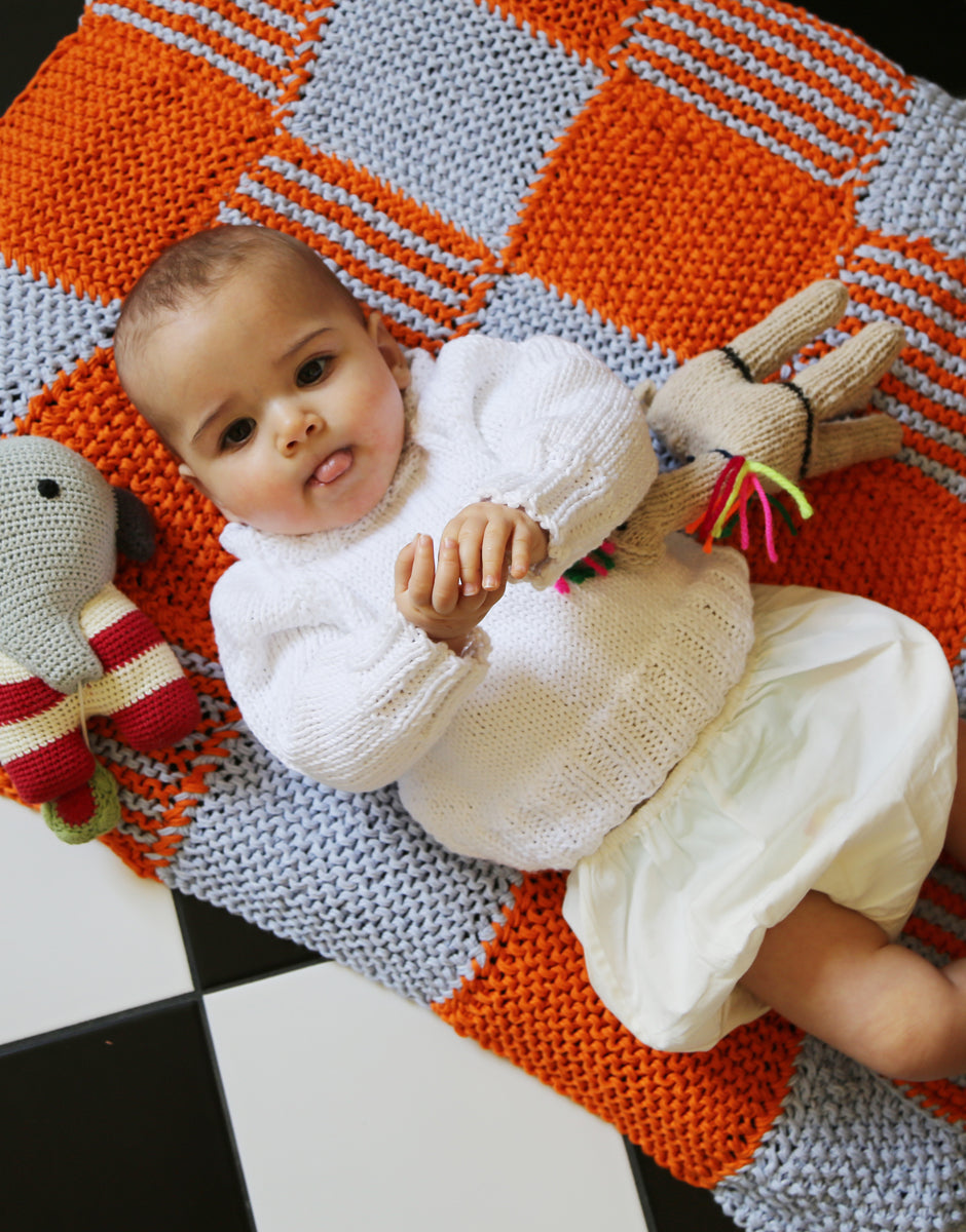 Patchy Baby Blanket in Wool and the Gang Shiny Happy Cotton - Downoadable PDF