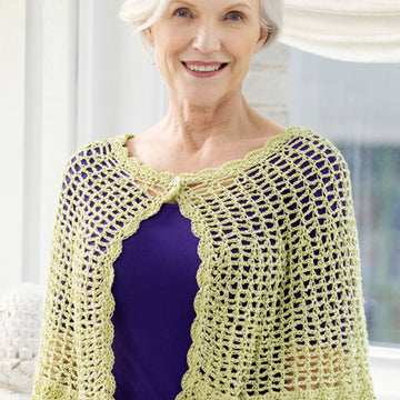 Lacy Crochet Capelet in Red Heart Luster Sheen Solids - WR1841 - Downloadable PDF