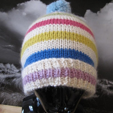 Chunky Stripe Bobble Beanie Hat