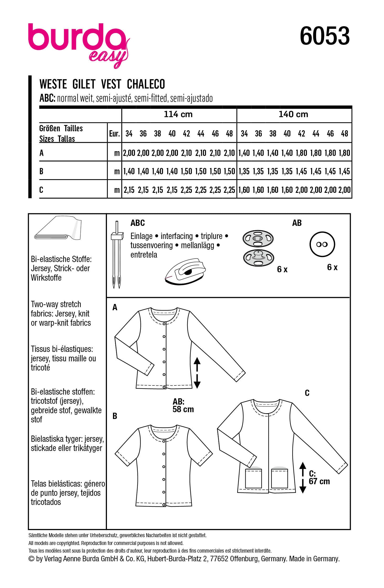 Burda Style Misses' Cardigan with Rounded Neckline B6053 - Paper Pattern, Size 8-22 (34-48)