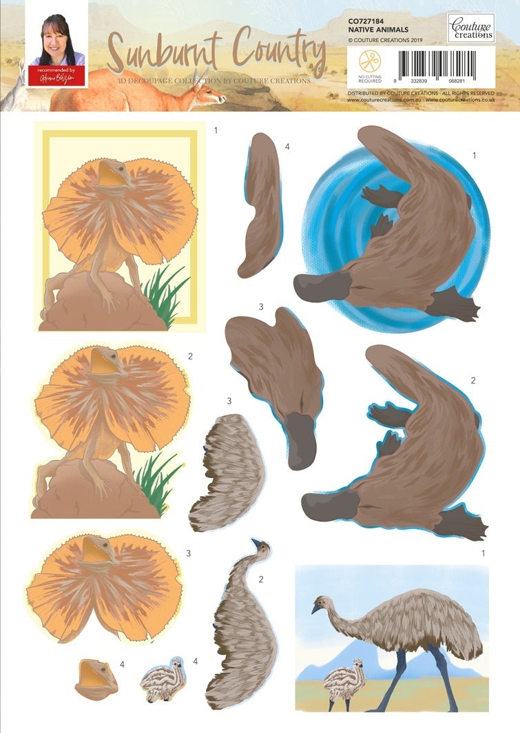 Artdeco Creations Sunburnt Country Decoupage Sheet A4 - Native Animals