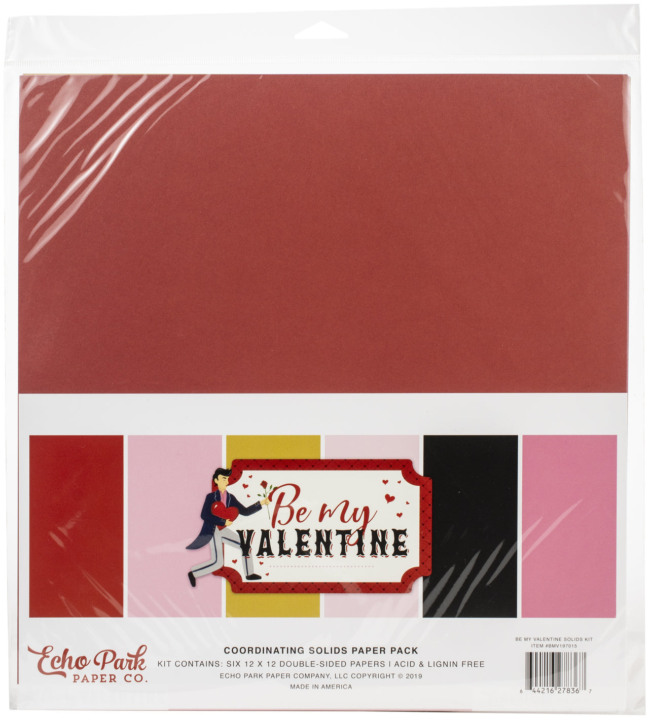 Echo Park Paper Echo Park Double-Sided Solid Cardstock 12"X12" 6/Pkg - Be My Valentine, 6 Colors