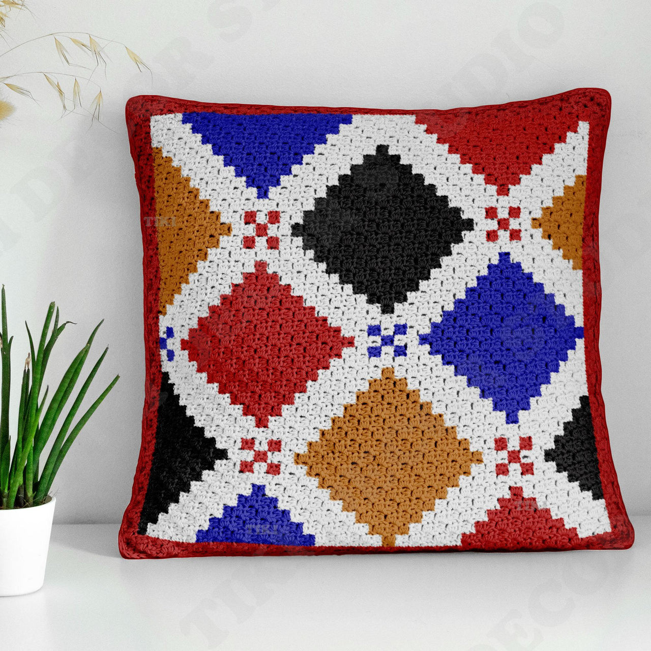 Seville Mosaic Tiles Square Pillow Mini C2C Crochet Pattern PDF