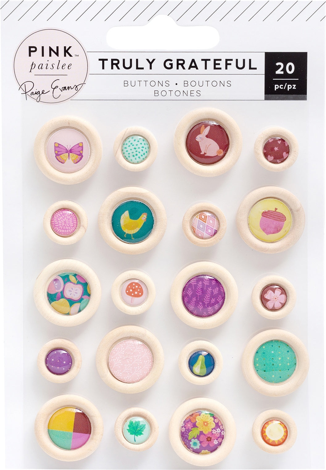 American Crafts Paige Evans Truly Grateful Epoxy Veneer Buttons 20/Pkg - 603471
