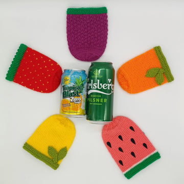 PDF Summer Fruits DK knitting pattern Can Sleeve Cosy/Sleeve/Coozie/Cozy Summer Vibes Easy Knitting Pattern Charity Knits Beer Bottle