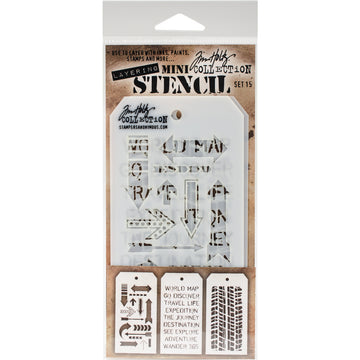 Stampers Anonymous Tim Holtz Mini Layered Stencil Set 3/Pkg - Set #15