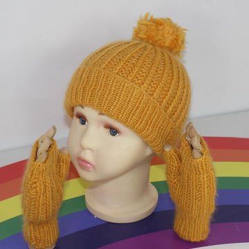 Toddler Child Aran F.Rib Bobble Beanie & Gloves