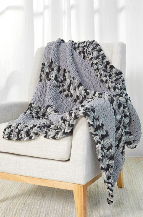 Looping Stripes Throw in Red Heart Loop-It - LM6303 - Downloadable PDF