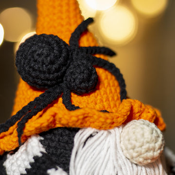 Halloween Gnome Crochet Toy With Pumpkim And Spider