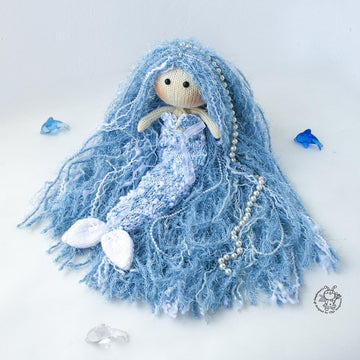Blue Mermaid doll knitted flat
