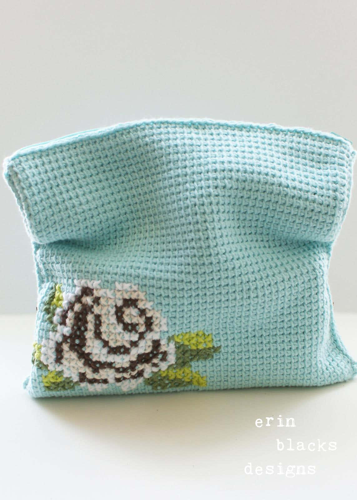 Cotton Brown Rose Bloom Clutch (11" x 11") (tunisian009)