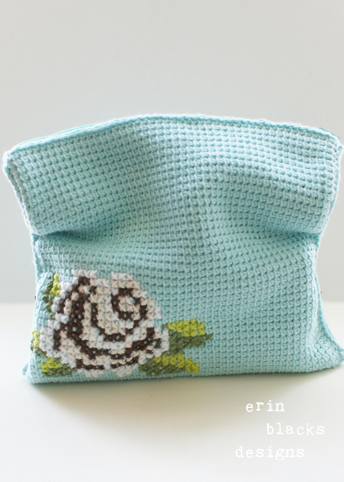 Cotton Brown Rose Bloom Clutch (11" x 11") (tunisian009)
