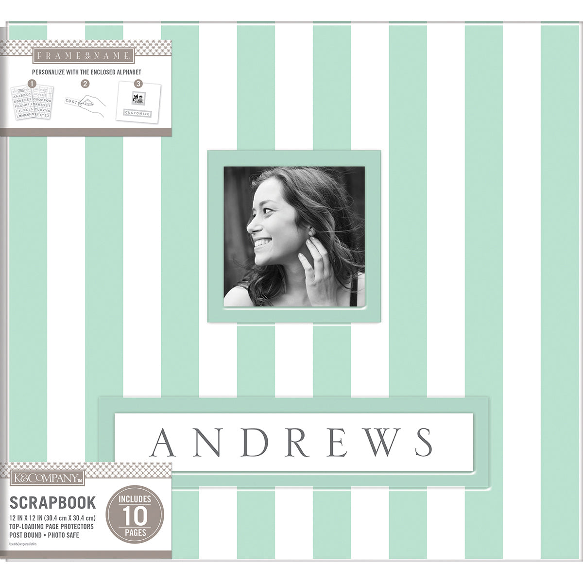 K&Company Frame-A-Name Post Bound Album 12"X12" - Mint Wide Stripe