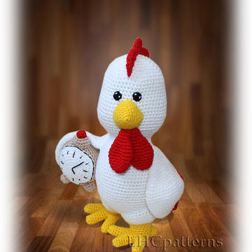 Rooster Crochet Pattern, Chicken Crochet Pattern, Crochet Farm Animals, Alarm Clock Crochet Pattern, Crochet Alarm Clock, Crochet Rooster