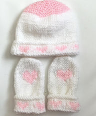 Head and Hearts Hat, Mittens set