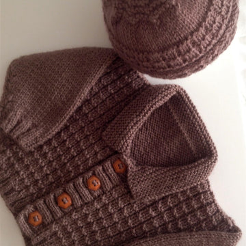 Waffle Stitch Cardigan and Beanie Hat