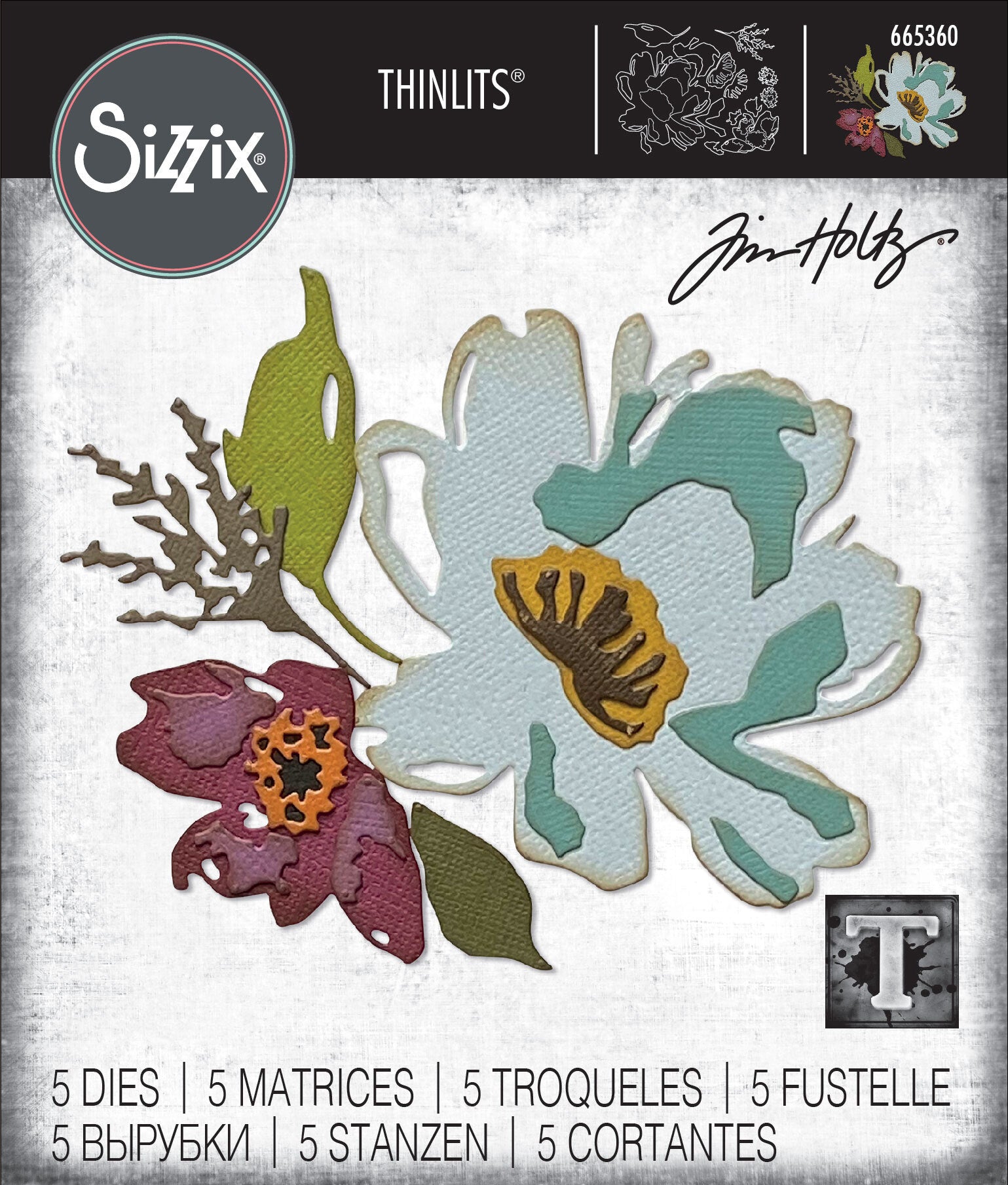 Sizzix Thinlits Die Set 5PK - Brushstroke Flowers #3 by Tim Holtz