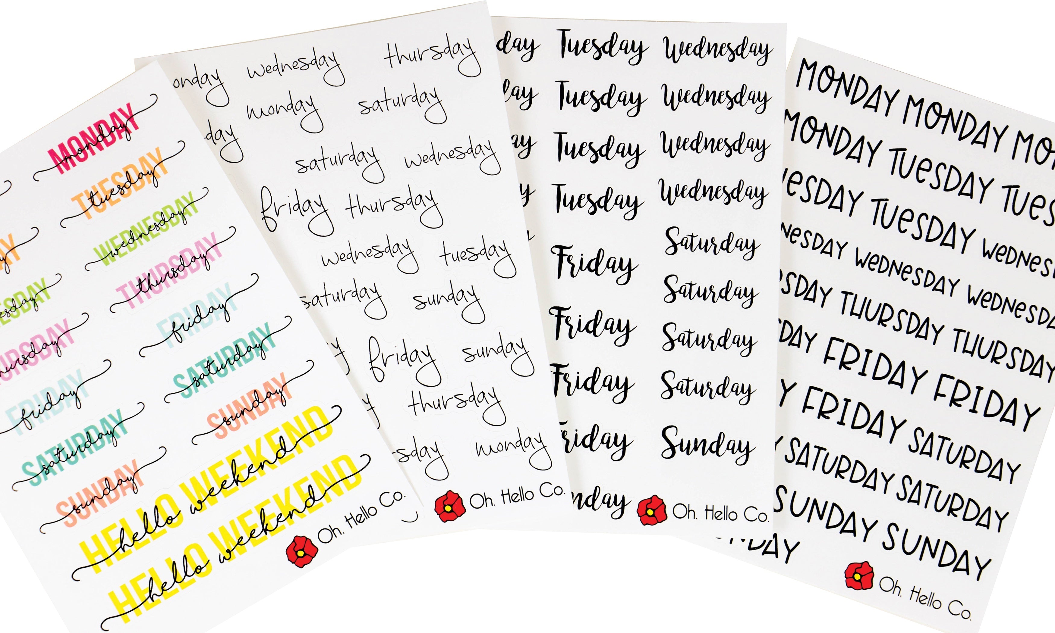 Oh, Hello Co. Oh Hello Planner Stickers 4 Sheets - Days Of The Week