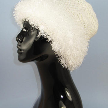 Faux Fun Fur Trim Garter Stitch Slouch Hat