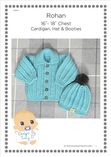 Rohan Baby Cardigan, Hat & Booties knitting pattern 0-3 & 6-12mths