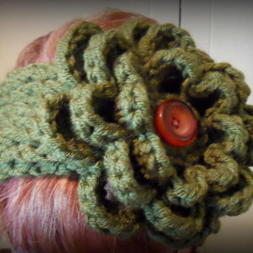 Chunky Ribbed Earwarmer Headband with Rose