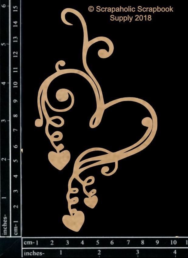Scrapaholics Laser Cut Chipboard 1.8mm Thick - Doodle Heart Dangle, 6"X3.25"