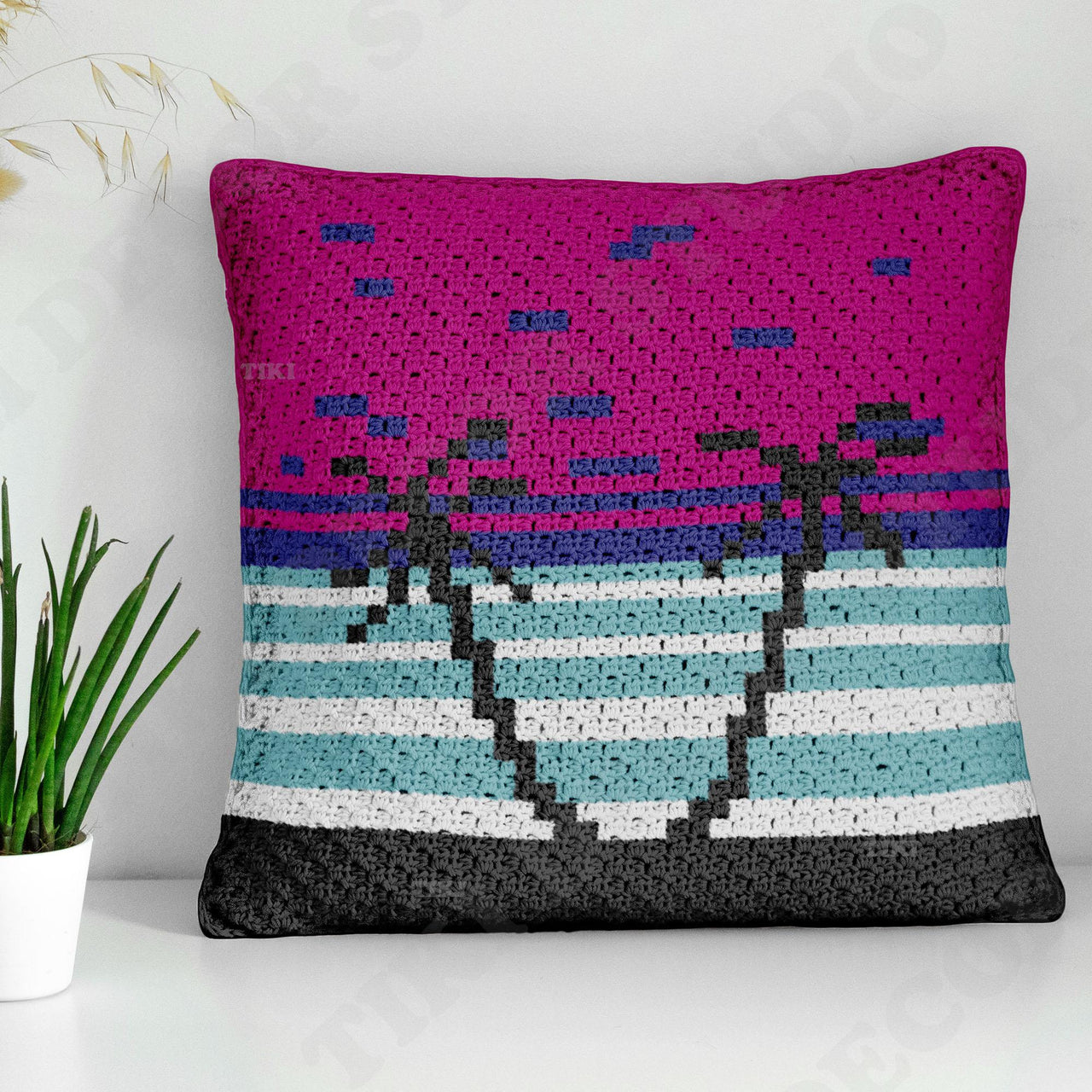 Miami Vice Broadway Art Deco Pillow 42x42 Sq Mini C2C Crochet Pattern