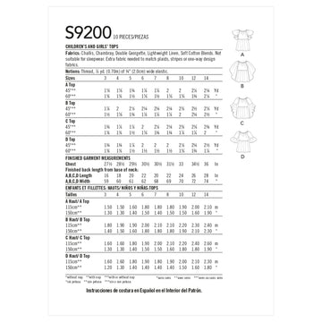 Simplicity Children's & Girls' Tops S9200 - Sewing Pattern