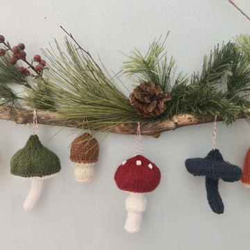 Knit Mushroom Christmas Ornaments