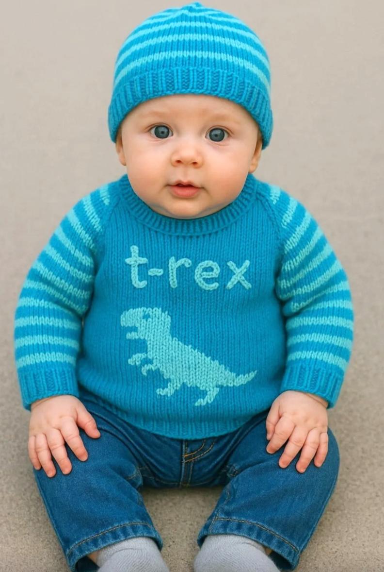 T-Rex Baby Sweater and Hat