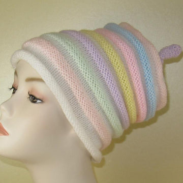 Candy Stripe Roll Brim Beehive Topknot Slouch