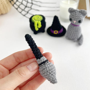 Halloween witch bundle crochet patterns, Black cat, Witch hat, Cauldron, Broom Amigurumi pattern