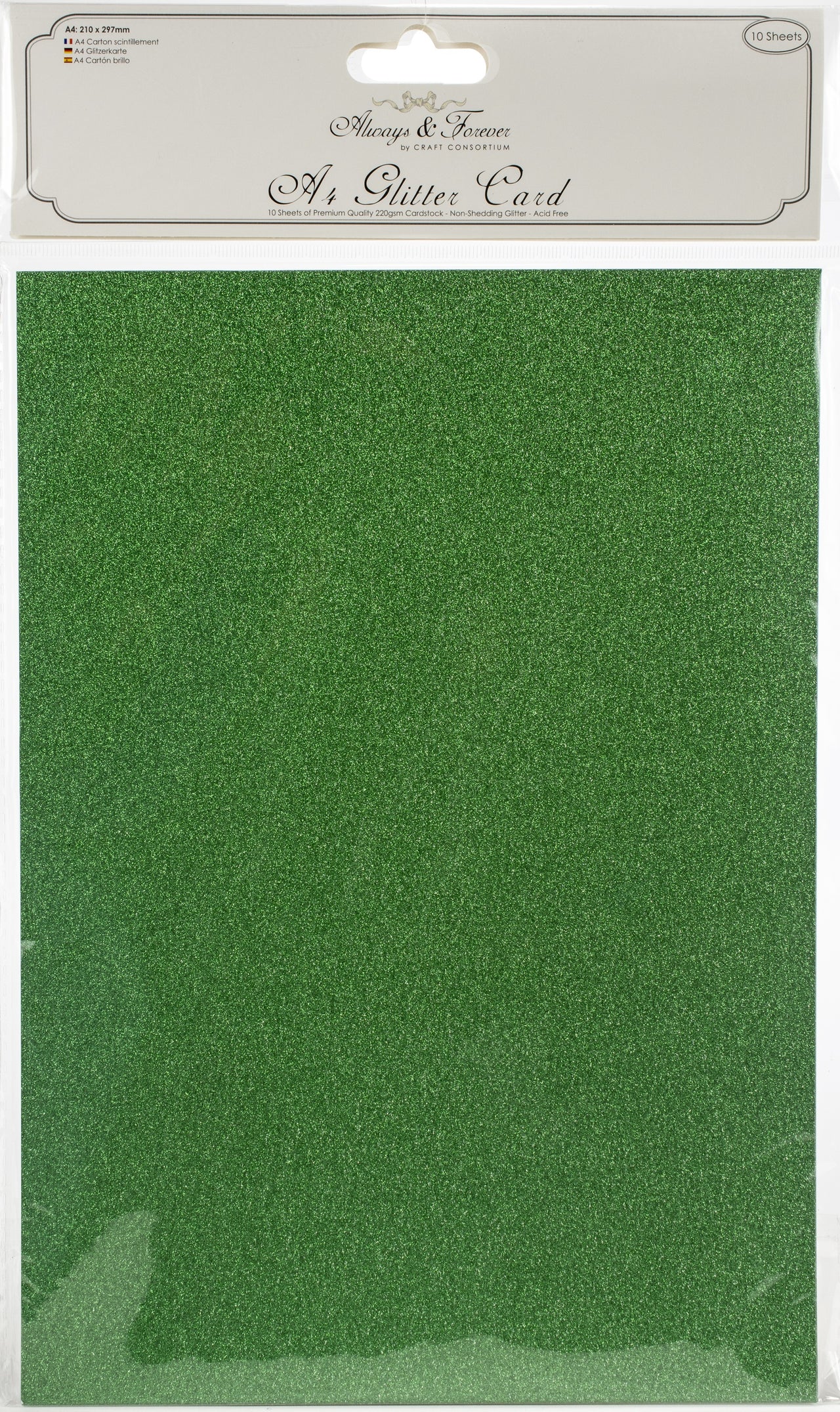 Craft Consortium Always & Forever A4 Glitter Cardstock 10/Pk - Forest Green