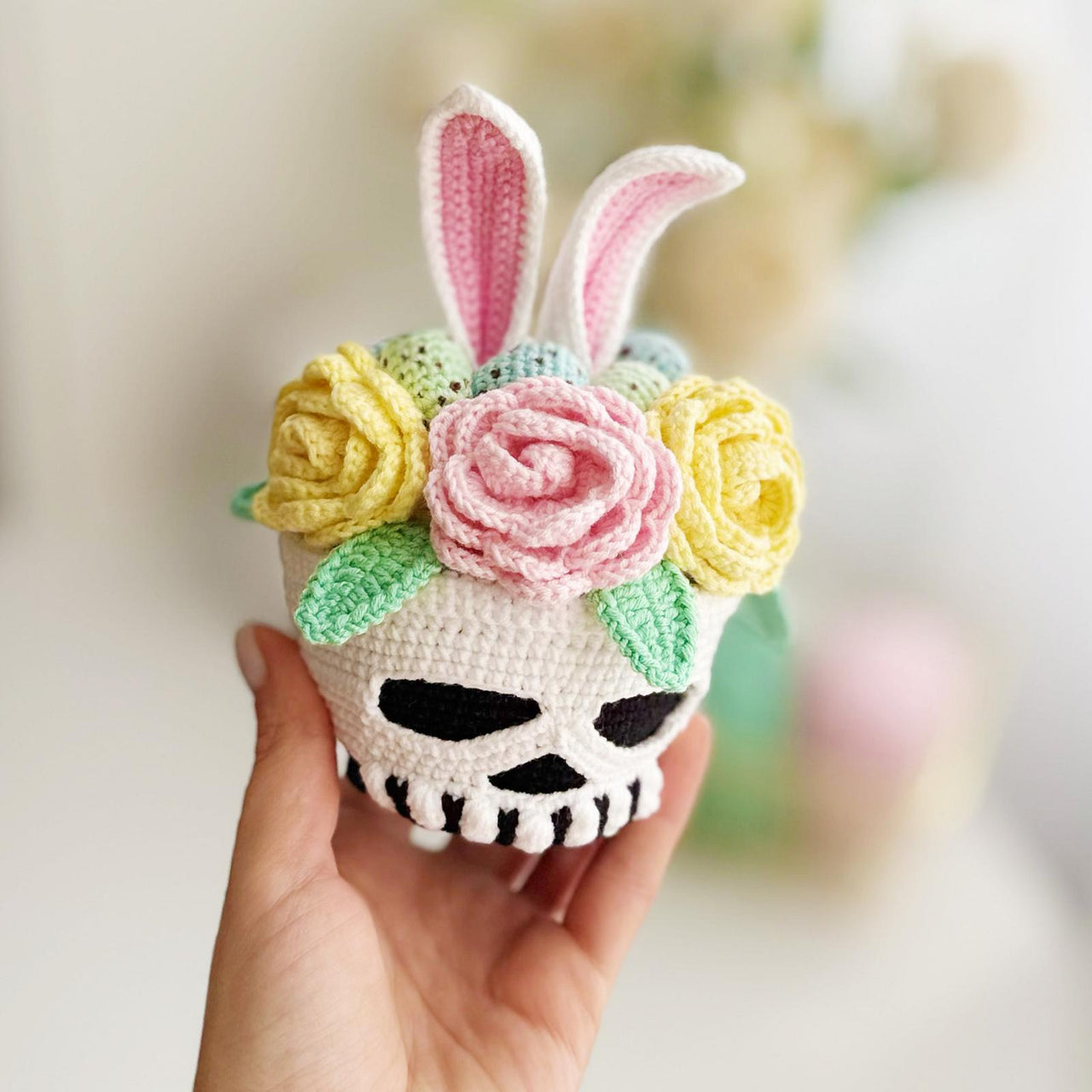 Crochet bunny skull, amigurumi skull, Bunny skull