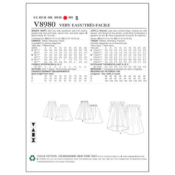 Vogue Misses' Skirt V8980 - Sewing Pattern