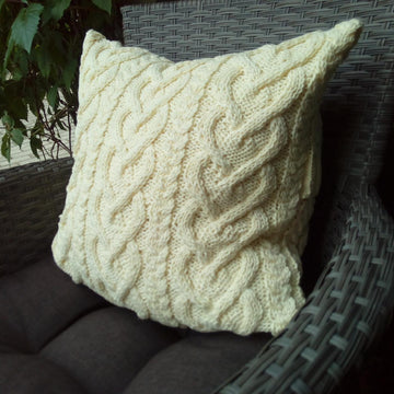 Cabled heart chain pillow