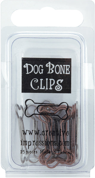 Creative Impressions Metal Dog Bone Paper Clips 1.125"X.5" 15/Pkg - Pewter & Antique Copper