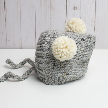Fur Pompom Ears Pixie Bonnet