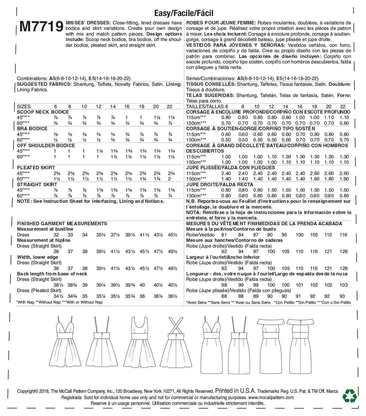 McCall's Misses' Dresses M7719 - Sewing Pattern