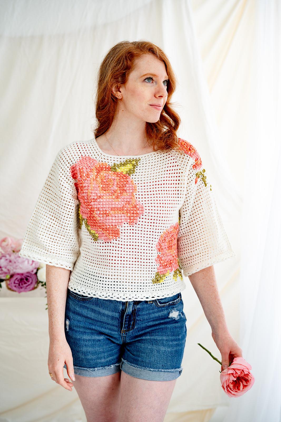 Summer Roses Cross Stitch Top