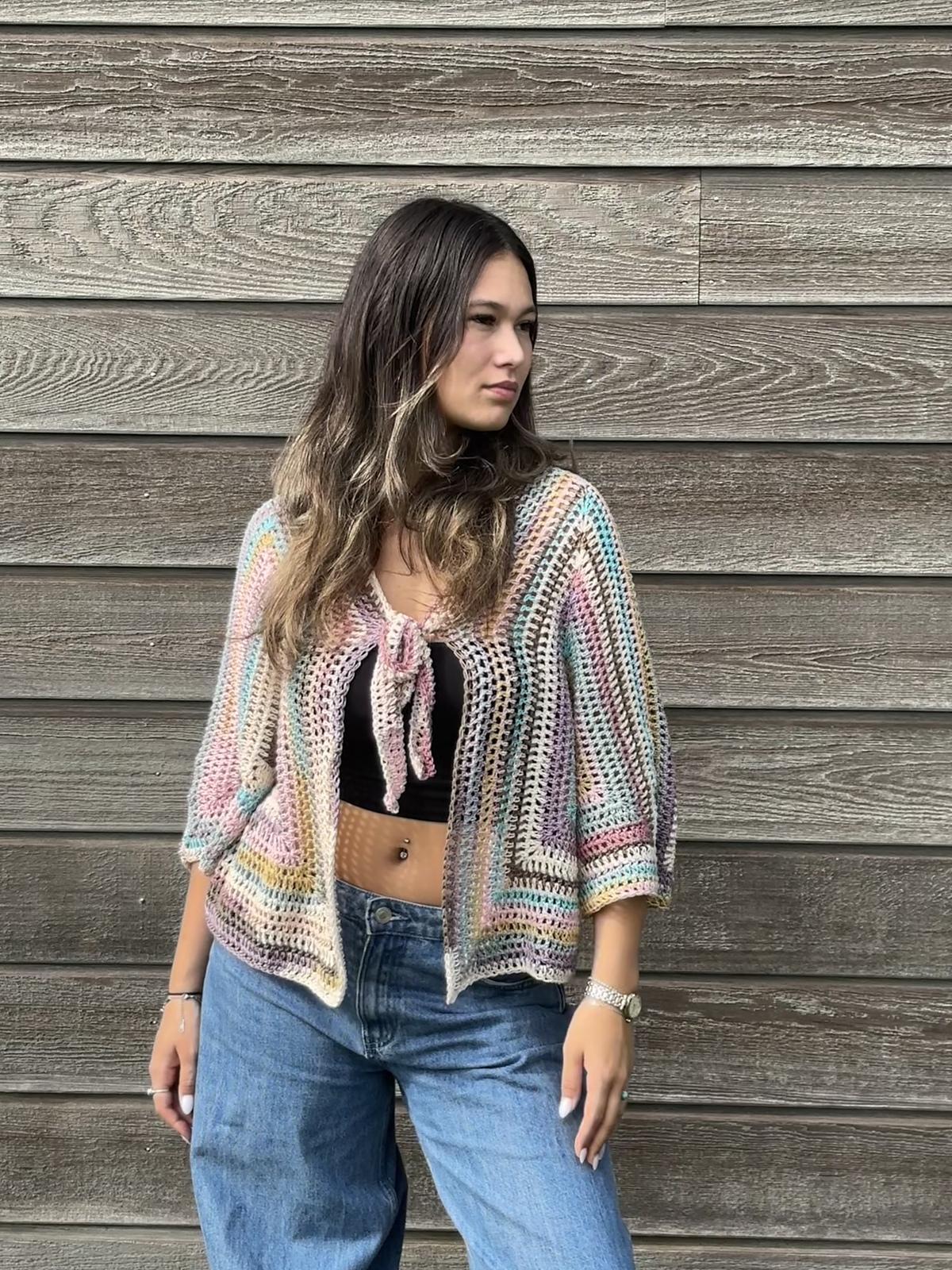 Hexagon Cardigan with Bow Closure