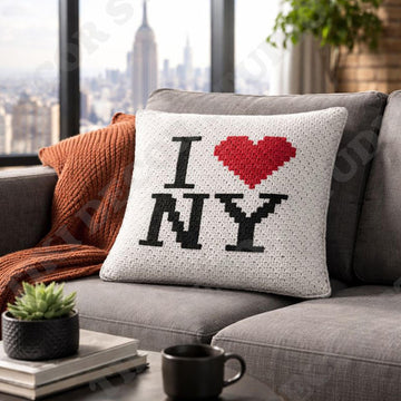I Love NY White Pillow C2C Crochet Pattern New York Square Cushion