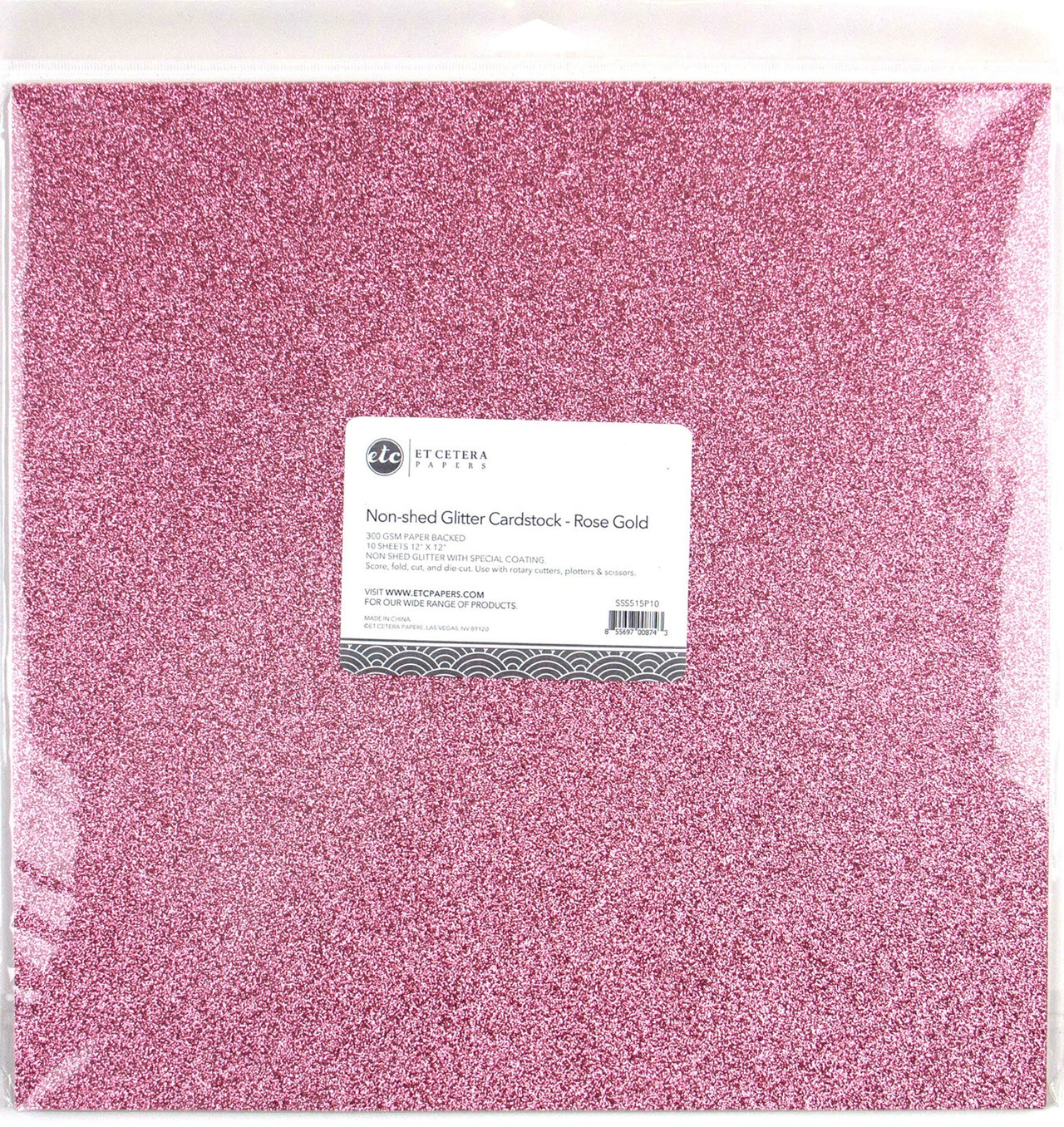 Arc Crafts ETC Papers Non-Shed Glitter Cardstock 12"X12" 10/Pkg - Rose Gold